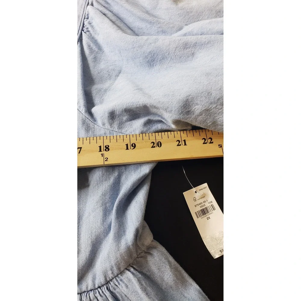 Old Navy Womens 2X Blue Cotton Puff Sleeve Peplum Blouse Smocked Back Summer